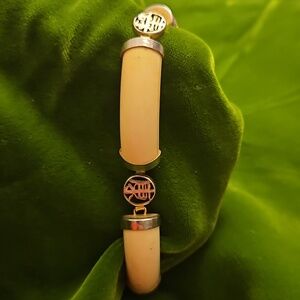 Elegant Cream "Good Fortune" Vintage Bracelet with Silver Accents 7"